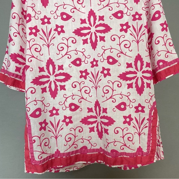Boden Cleo Kaftan Tunic Cover-Up Mini-Dress Top White Pink Floral Size‎ 6R Women - Picture 8 of 12